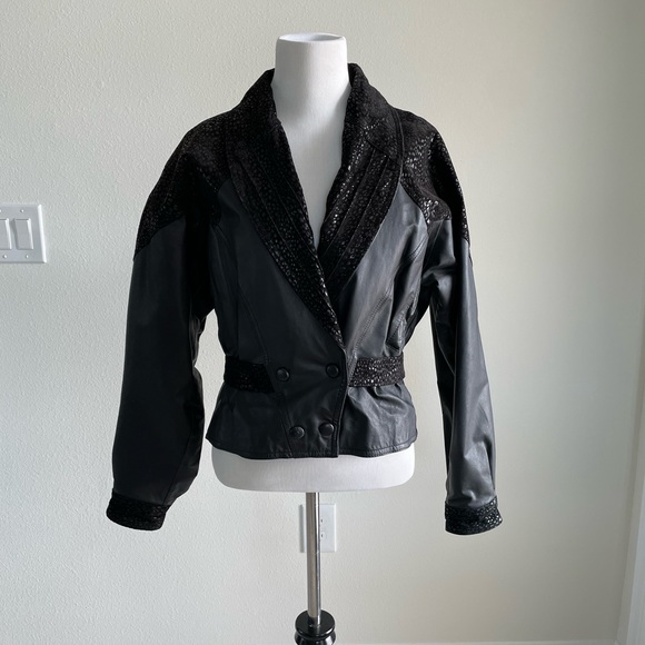 Vintage Black Animal Print Chia Leather Jacket - Picture 10 of 14